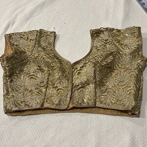 Gold shiny floral appliqué blouse